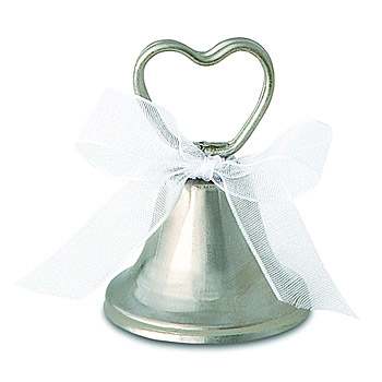 Wedding or Engagement Name Place Card Holder Silver Kissing Bell - bomboniere
